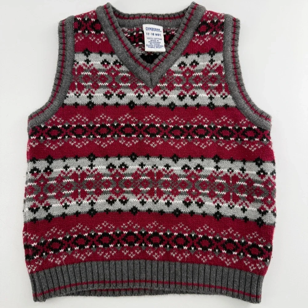 Gymboree‎ Kids 12-18M Sweater Vest Red Fair Isle Vintage Knit Holiday Preppy EUC